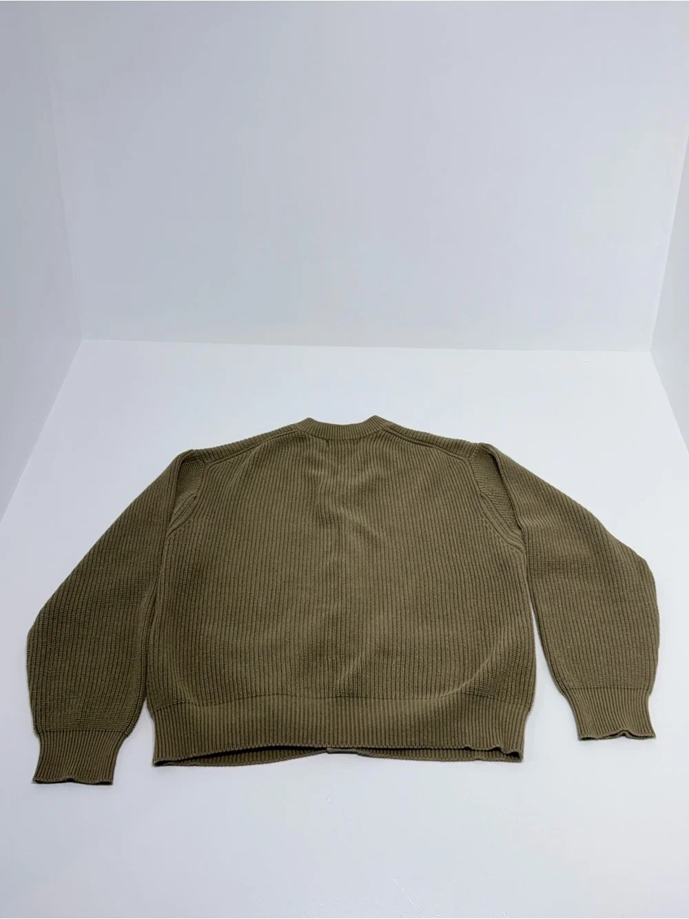 Orvis Men L Olive 100% Cotton V-Neck Rib Knit Cardigan Elbow Patch Button Front